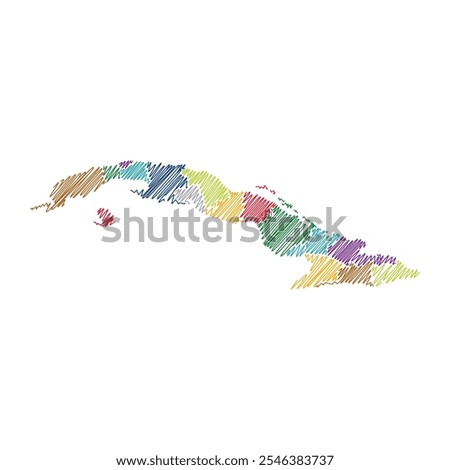 Cuba with provinces, thread map line vector illustration 1