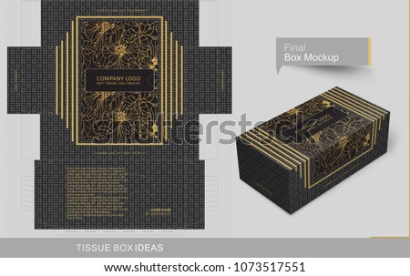 Abstract dark gray seamless pattern with golden frame at top center tissue box concept, template for business purpose, place your text and Logos and ready to go for print. 