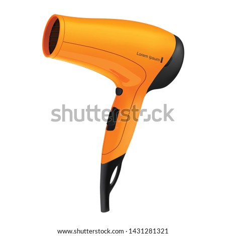 Orange hair dryer isolated on white background, vector illustration