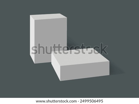 Two 3D horizontal box mockup on a gray background, mock up template ready for your design and advertising. 