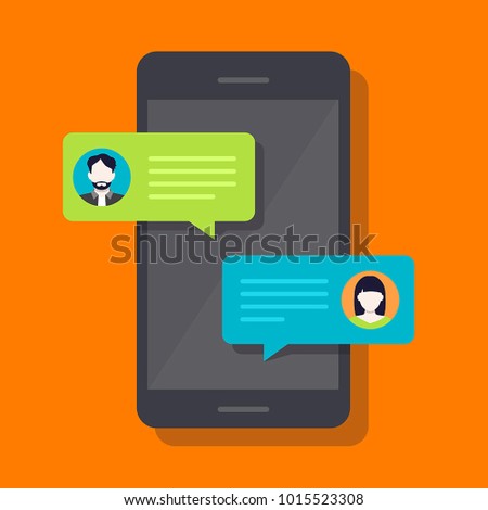 Concept of a mobile chat or conversation of people via mobile phones. Can be used to illustrate globalization, connection, phone calls or social media topics.