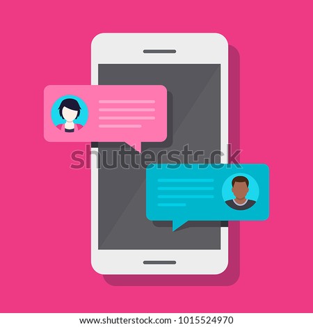 Concept of a mobile chat or conversation of people via mobile phones. Can be used to illustrate globalization, connection, phone calls or social media topics.