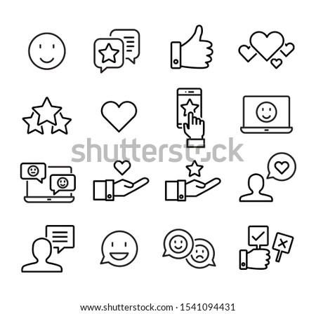 Collection of social media icons and emoticons symbolizing social interaction and giving likes, thumbs up buttons