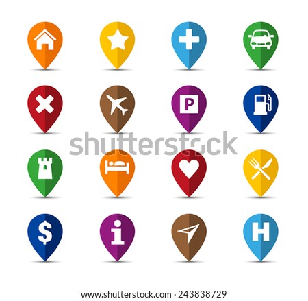 Collection of navigation icons - pins for maps.