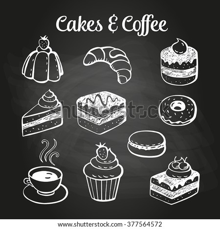 Coffee and desserts doodles on a chalkboard. Can be used as menu board for restaurant or bars.