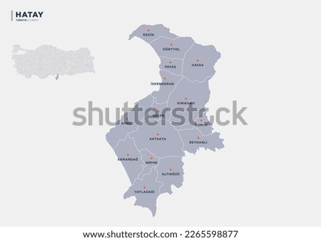 Hatay province map of Turkey.