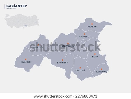 
Gaziantep province map of Turkey.