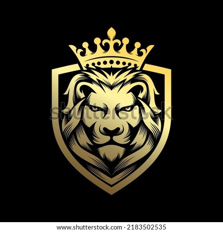 Royal king lion crown symbols. Elegant gold Leo animal logo. Premium luxury brand identity icon. Vector illustration.