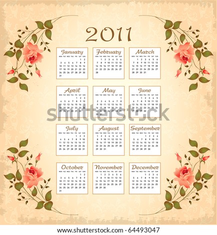vintage calendar 2011  with floral frame