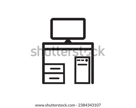Office workspace desk icon. Computer table with folders line and glyph version, office work, Work from home, table, outline and vector sign, Symbol, Vector illustration isolated on white background.