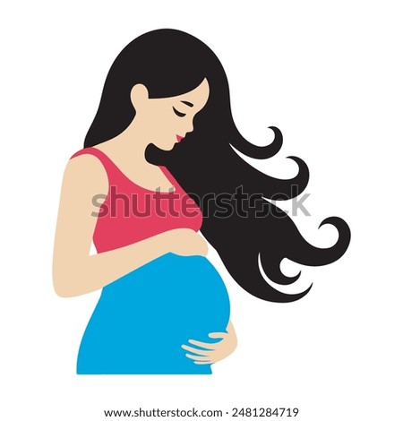  Pregnant woman holds her belly. The concept of pregnancy and motherhood. Healthy pregnancy. Vector illustration.