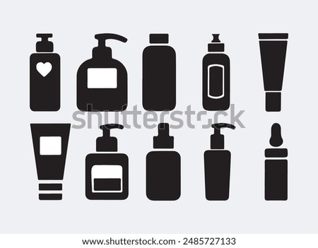 Beauty cosmetic bottle icon set silhouette vector illustration.