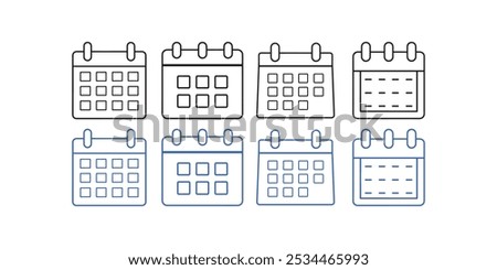 Calendar Icon collection. Meeting Deadlines icon. Time management. Reminder organizer event signs. Outline calendar different variations symbol.