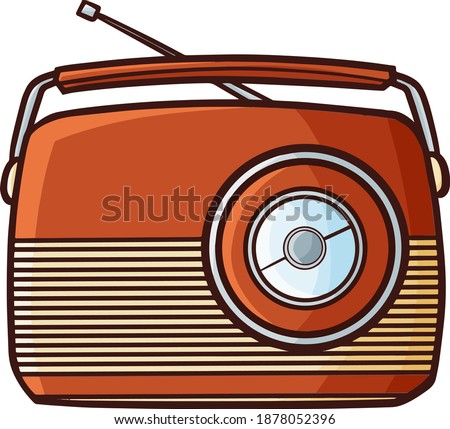 Funny vintage brown radio in simple doodle style
