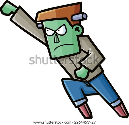 Funny frankenstein flying with angry face