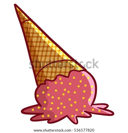 Cute pink cone ice cream fall to ground - vector.