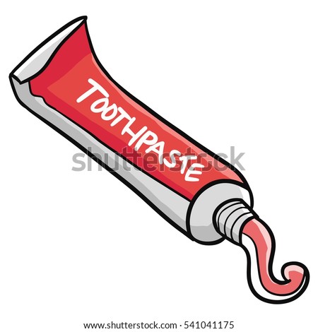 Funny cartoon opened red toothpaste with its content coming out - vector.