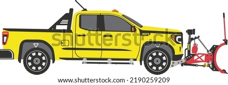 Snow Plow Truck with snowplow device intended for mounting on a vehicle, used for removing snow and ice from outdoor surfaces vector illustration