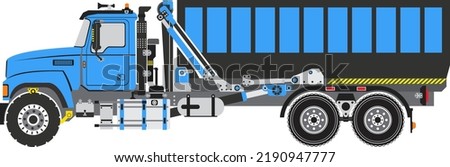 Roll Off Truck with open container dumpster vector illustration