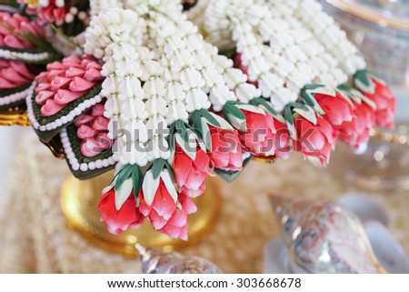 close-up of wedding garlands for bride groom in Thailand wedding ceremony