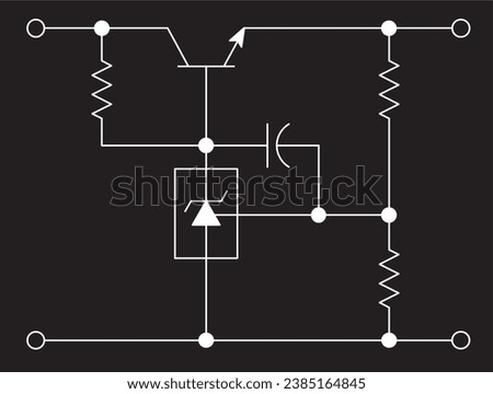 Schematic diagram of electronic device.  Vector drawing electrical circuit with
zener diode, resistor, capacitor,
transistor and other electronic components.