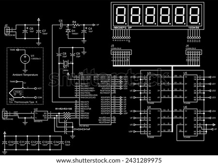 Vector electrical schematic principal diagram
of a temperature measuring device operating under the control of 
a microcontroller.