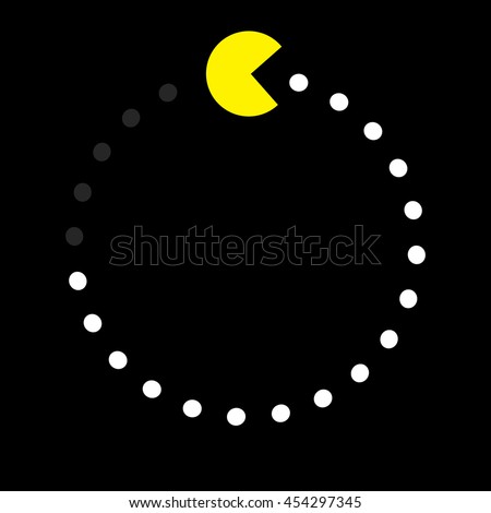Abstract image of a large yellow truncated circle and a few small white circles. Vector illustration.