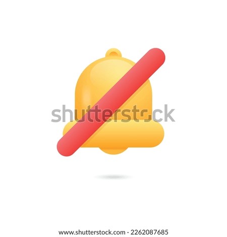 Cross on golden bell icon that represent muted notifications. Switching off alarm and sound on electronic devices. Vector illustration.