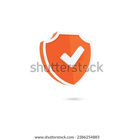 Orange shield icon design with checked 3 sign for approval. Vector illustration.