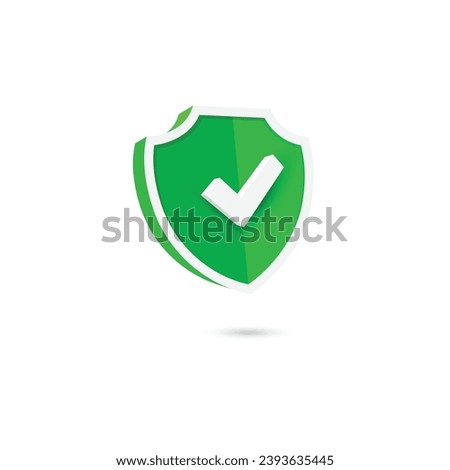 Green shield icon design with checked 3 sign for approval. Vector illustration.