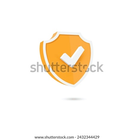 Yellow shield icon design with checked sign for approval. Vector illustration.