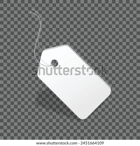 Blank White Price Tag With String Attached on Transparent Background. Vector Illustration.