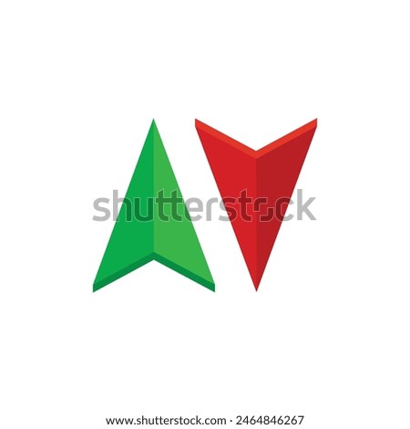 Upload and download red and green icon design in form of arrows. Up and down pointers sign design. Vector illustration	