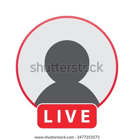 Icon design of profile photo placeholder with red live button for social media and streaming platforms. User interface design. Vector Illustration.