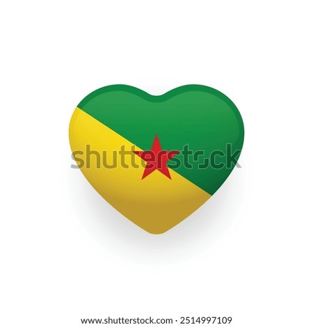 National flag of French Guiana shaped as heart. French Guiana flag. Vector illustration.