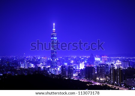 Blue style of elephant mountain to see Taipei Night scene