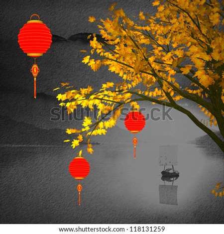 Big colorful lanterns will bring good luck and peace to prayer during Mid-Autumn Festival or Chinese New Year