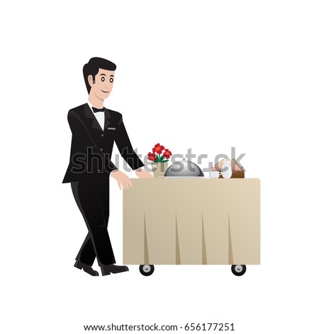 room service waiter, vector illustration