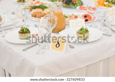 catering services background with snacks on bartender counter in restaurant
