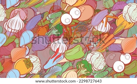 Background pattern abstract design texture. Seamless. Tennis and Health food. Theme is about hot peppers, Caucasian, small, net, game table, vitamins, tennis racket case, white, cleaned up