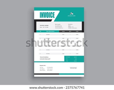 Creative, modern, unique, clean, and professional business invoice template design.