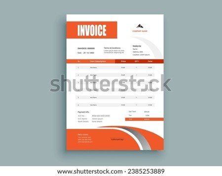 Invoice Design. Business invoice form template. Invoicing quotes, money bills or pricelist and payment agreement design templates. Tax form, 
bill graphic or payment receipt.