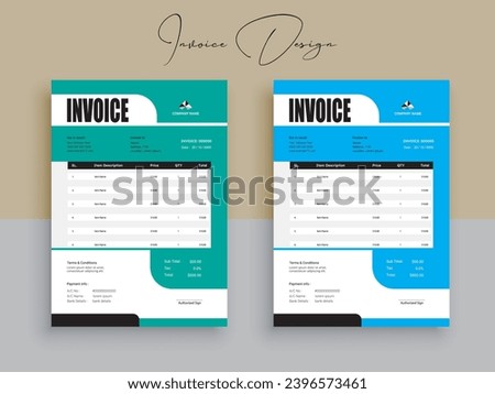 2 Color Variation Business invoice form template. Invoicing quotes, money bills or pricelist and payment agreement design templates. Tax form, or payment receipt.