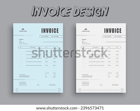 2 Color Variation Business invoice form template. Invoicing quotes, money bills or pricelist and payment agreement design templates. Tax form, or payment receipt.