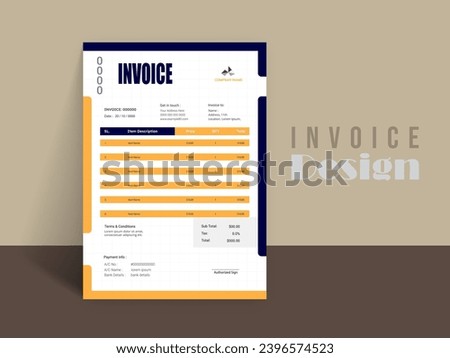 Invoice Design. Business invoice form template. Invoicing quotes, money bills or pricelist and payment agreement design templates. Tax form, 
bill graphic or payment receipt.