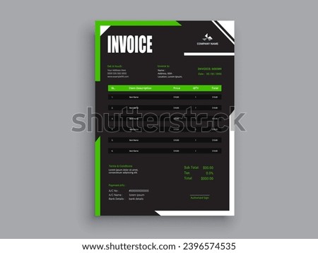 Invoice Design. Business invoice form template. Invoicing quotes, money bills or pricelist and payment agreement design templates. Tax form, 
bill graphic or payment receipt.