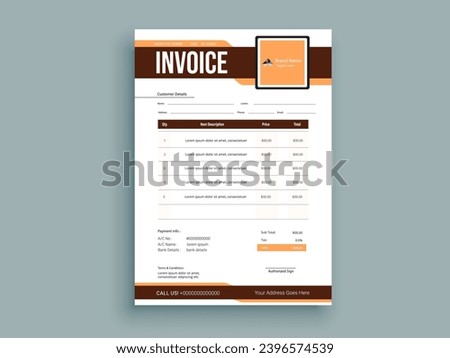 Invoice Design. Business invoice form template. Invoicing quotes, money bills or pricelist and payment agreement design templates. Tax form, 
bill graphic or payment receipt.