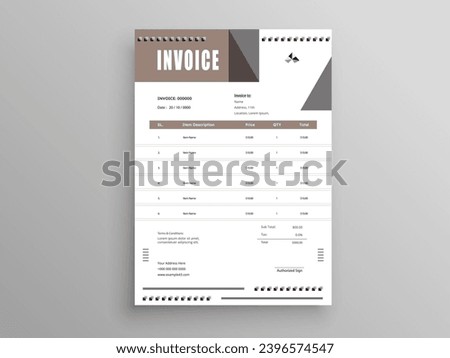 Invoice Design. Business invoice form template. Invoicing quotes, money bills or pricelist and payment agreement design templates. Tax form, 
bill graphic or payment receipt.