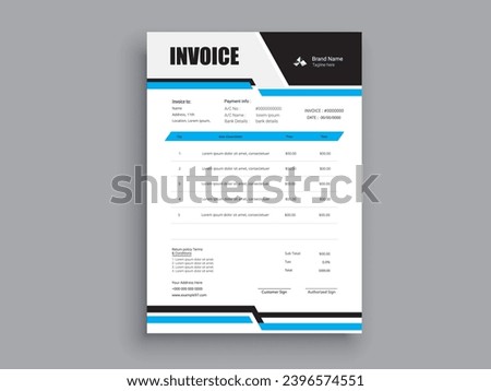 Invoice Design. Business invoice form template. Invoicing quotes, money bills or pricelist and payment agreement design templates. Tax form, 
bill graphic or payment receipt.