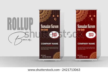 Happy Ramadan Roll Up Banner design. Ramadan special Sell banner design. Ramadan Kareem Food Menu Sell Rollup Template.
